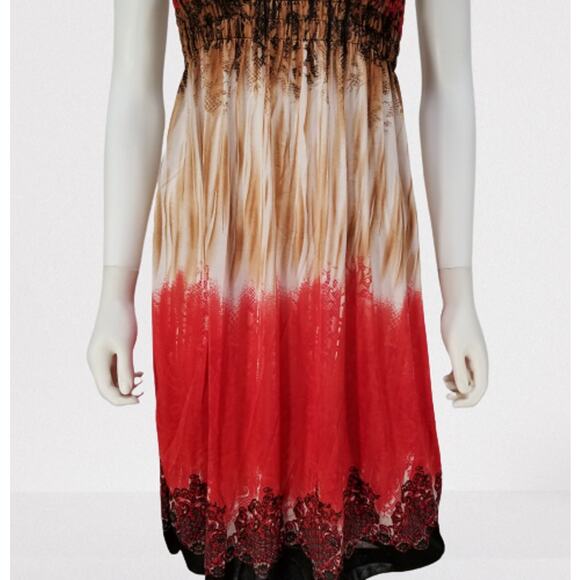 Romantic Sini Woman's Brown & Red Abstract Floral Sun Dress Size: Medium, New - Picture 5 of 8